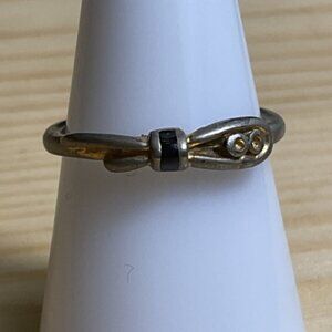 Silver and Gold Tone Knot Ring with Black Accent